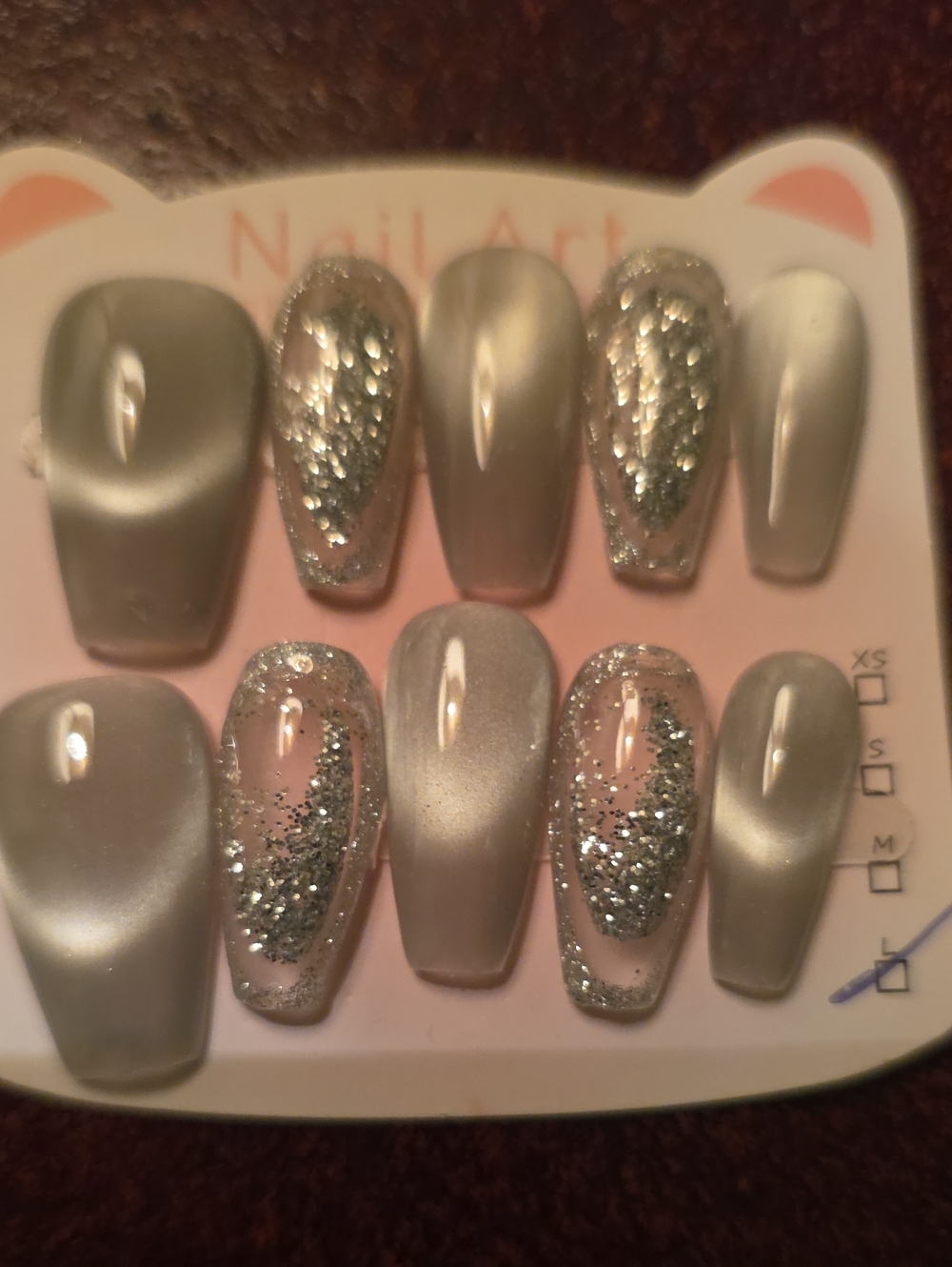 Silver Glitter Moving Press-On Nail Size Large